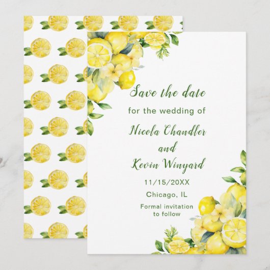 Italienische Lemon Greenerity Frame Wedding Save The Date (Vorne/Hinten)