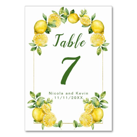 Italienische Lemon Greenerity Frame Wedding Tischnummer (Vorderseite)