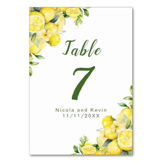 Italienische Lemon Greenerity Frame Wedding Tischnummer (Vorderseite)