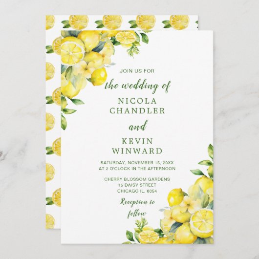 Italienische Lemons Greenerity Wedding Einladung (Vorne/Hinten)