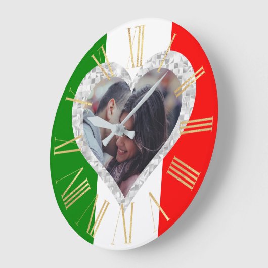 Italienische Liebe Flag Italienisches Herz Große Wanduhr (Winkel)