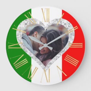 Italienische Liebe Flag Italienisches Herz Große Wanduhr