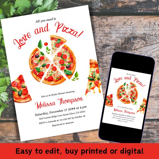 Italienische Liebe & Pizza Party Slice Brautparty Einladung