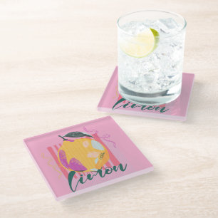 Italienische Limon Zitrone Pink Glasuntersetzer