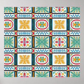 Italienische Majolika Stickerei: mediterrane Flora Poster