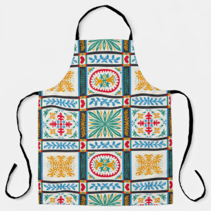 Italienische Majolika Stickerei: Mittelmeer Blumen Schürze