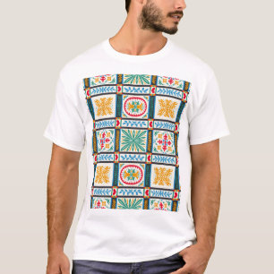 Italienische Majolika Stickerei: Mittelmeer Blumen T-Shirt