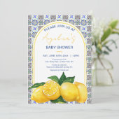 Italienische Mediterrane Lemon Mosaik Babydusche Einladung (Stehend Vorderseite)