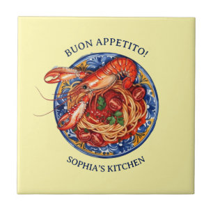 Italienische Meeresfrüchte-Hummer-Pasta, Siziliani Fliese