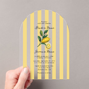 Italienische Mittelmeer-Zitrus-Limonien-Hochzeit Acryleinladungen