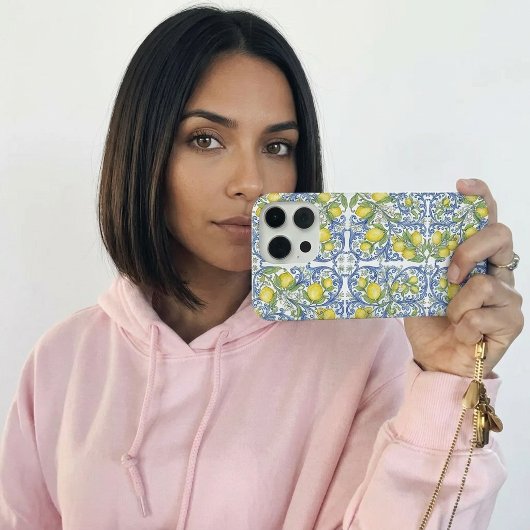 Italienische Mittelmeerblaue Fliesen-Limonen-Muste iPhone Hülle