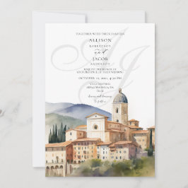 Italienische Monogramm-Hochzeit in Urlaubsort Einladung