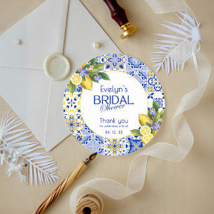 Italienische Mosaikblaue Fliesen Zitronen Brautpar Runder Aufkleber