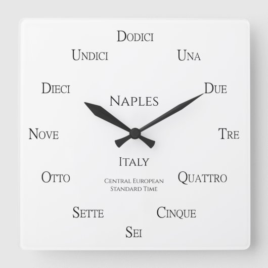 Italienische Nummern Benutzerdefinierte Stadt Land Quadratische Wanduhr (Vorderseite)