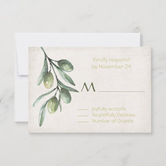 Italienische Olive Branch Wedding RSVP Karte (Vorderseite)