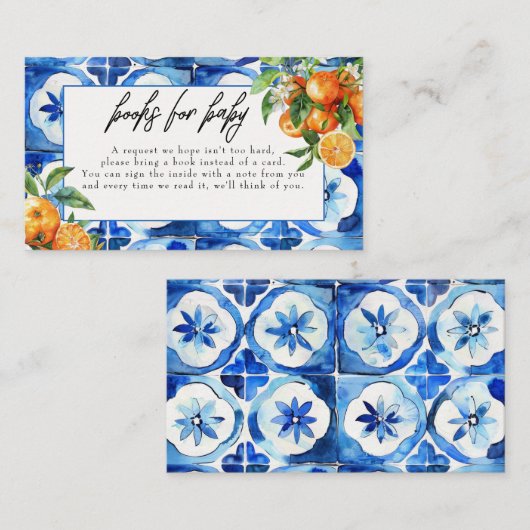 Italienische Orange Watercolor Babydusche Buchungs Begleitkarte (Vorne/Hinten)