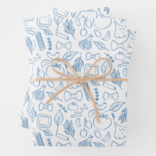 Italienische Pasta Blaue Nudel Doodle Das ist Amor Geschenkpapier Set