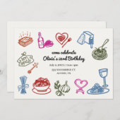 Italienische Pasta Party Geburtstag farbenfroh Einladung (Vorne/Hinten)