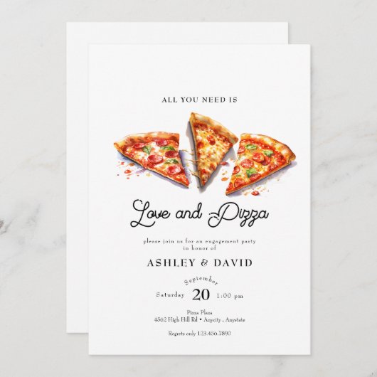 Italienische Pizza | Brautparty Aquarell Einladung (Vorne/Hinten)