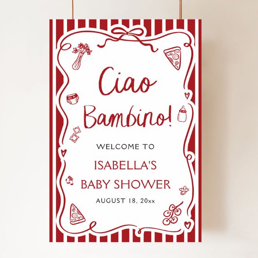 Italienische Pizza Ciao Bambino Babydusche Willkom Poster