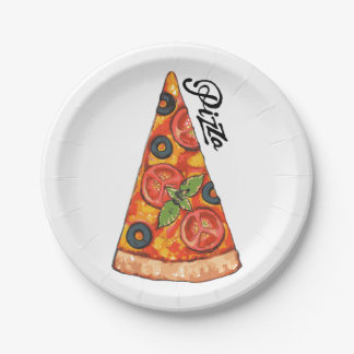 Italienische Pizza mit Tomaten und Oliven Sq Pappteller