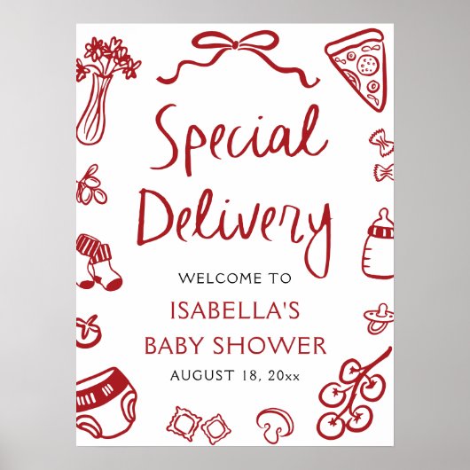 Italienische Pizza Special Lieferung Baby Dusche W Poster (Vorne)