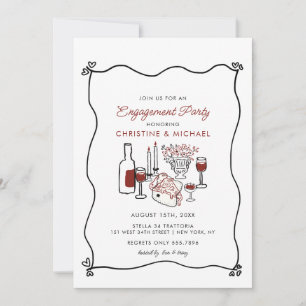 Italienische Pizza & Wine Handschriftliche Verlobu Einladung