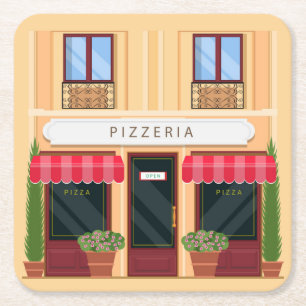 Italienische Pizzeria Offen für Geschäftsleute Rechteckiger Pappuntersetzer