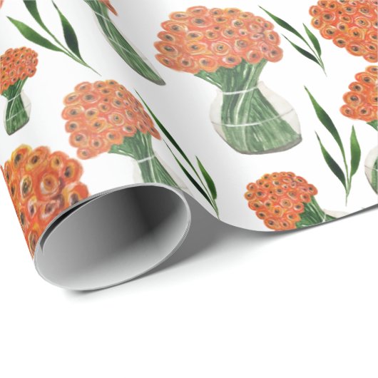 Italienische Ranunculus Orange Wasserfarbe Geschenkpapier (Rolleneckpunkt)