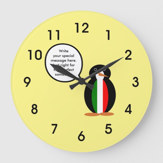Italienische Rednerin Penguin Personalisiert Große Wanduhr (Vorderseite)