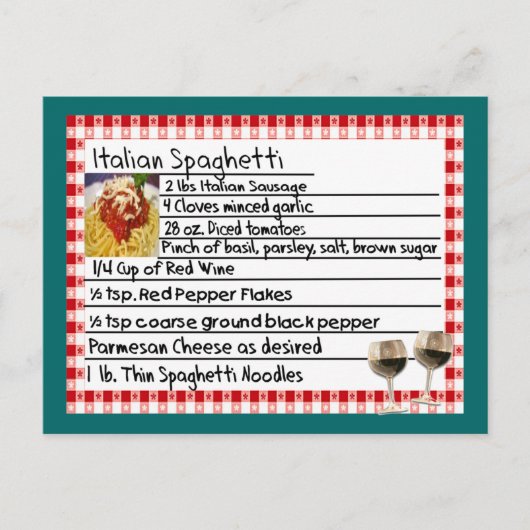 Italienische Rezept-Karte Geschenke "Spaghetti" Postkarte (Vorderseite)