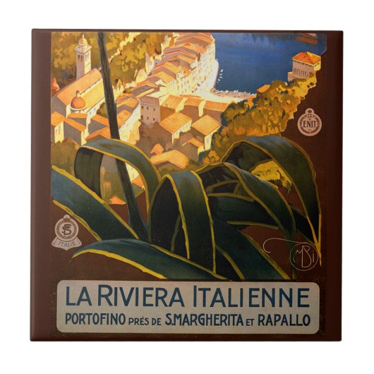Italienische Riviera Europa Italien Reiseplakat Fliese (Vorderseite)