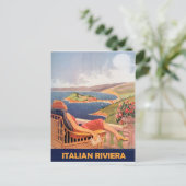 Italienische Riviera, Frau auf der Hotelterrasse, Postkarte (Stehend Vorderseite)