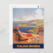 Italienische Riviera, Frau auf der Hotelterrasse, Postkarte (Vorne/Hinten)