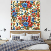 Italienische Rot- und Blautönen mit üppigen Blätte Leinwanddruck (Insitu (Schlafzimmer))