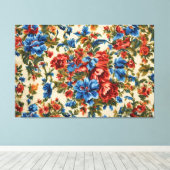 Italienische Rot- und Blautönen mit üppigen Blätte Leinwanddruck (Insitu (Holzboden))