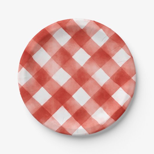 Italienische rote Gingham-Fleischbällchen-Pasta-Ba Pappteller (Vorderseite)