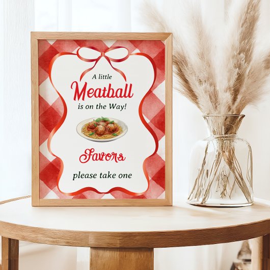 Italienische rote Gingham-Fleischbällchen-Pasta-Ba Poster