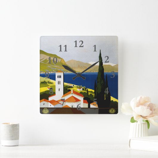 Italienische Seen Vintage Reisen Italien Quadratische Wanduhr (Zuhause)
