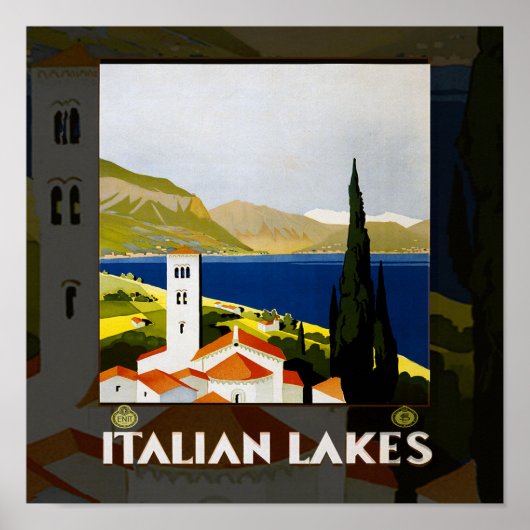 Italienische Seen Vintage Reiseplaner Art Poster (Vorne)