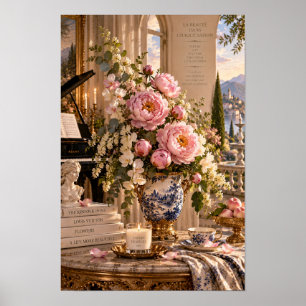 Italienische Seen-Wandkunst mit Vintage-Rosa Pfing Poster