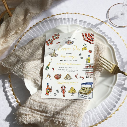 Italienische Sommer-Doodle-Engagement-Partei Einladung