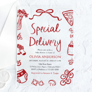Italienische Special Delivery Whimsical Babyparty Acryleinladungen