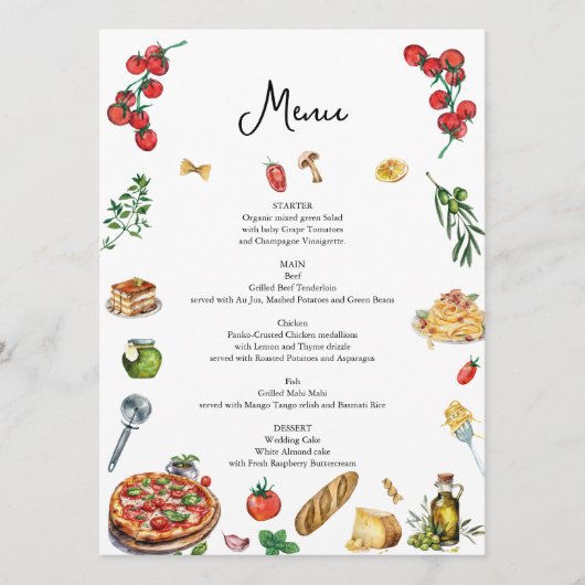 Italienische Speisekarte Pasta Pizza Menükarte (Vorderseite)