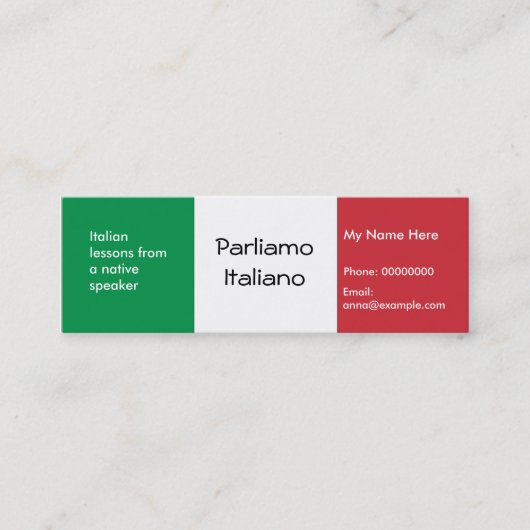 Italienische Sprache unterrichten — Werbeschriften Mini Visitenkarte (Vorderseite)