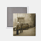 Italienische Straßenszene im Sepia-Quadrat-Magnete Magnet (Vorderseite/Rückseite)