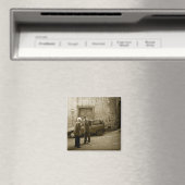 Italienische Straßenszene im Sepia-Quadrat-Magnete Magnet (In Situ (Geschirrspüler))