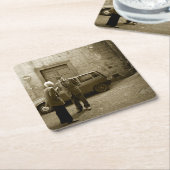 Italienische Straßenszene im Sepia-Untersetzer Rechteckiger Pappuntersetzer (angewinkelt)