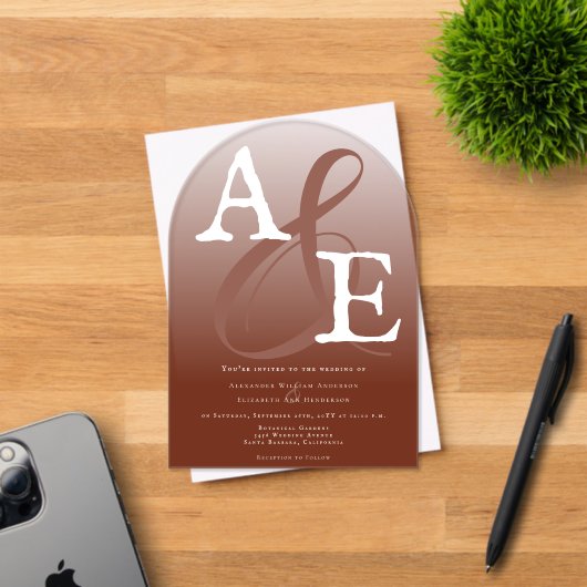 Italienische Sunset Orange Minimalistisch Monogram Acryleinladungen (Insitu (Einladungskarte))