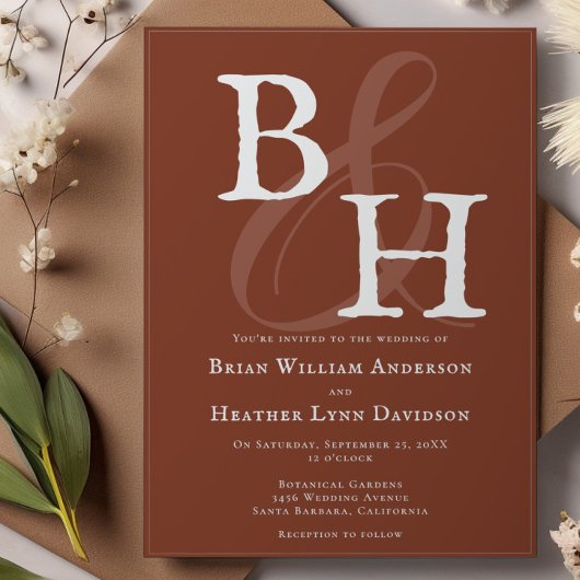 Italienische Sunset Orange Minimalistisch Monogram Einladung